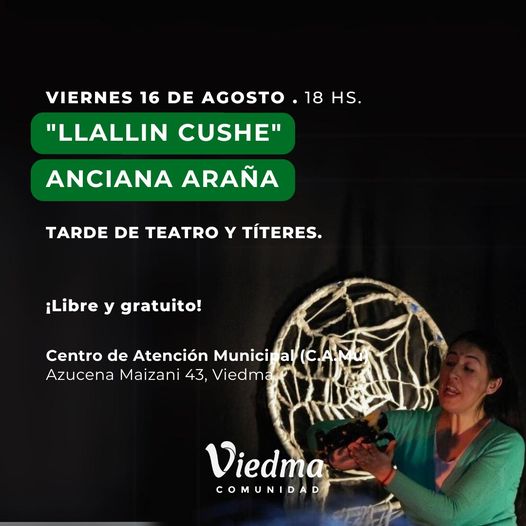 Vení a disfrutar de esta tarde de títeres y teatro con «LLALLIN CUSHE» anciana araña