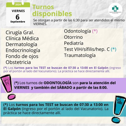 Hospital Zatti – TURNOS DISPONIBLES