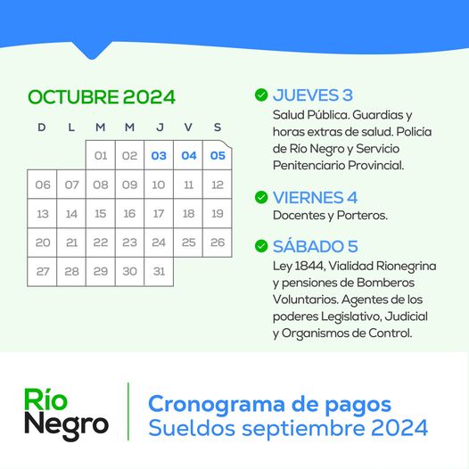 Cronograma de Pago para las Trabajadoras y los Trabajadores Estatales de Río Negro