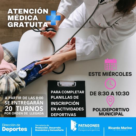 ATENCIÓN MÉDICA GRATUITA EN LAS INSTALACIONES DE LA DIRECCIÓN DE DEPORTES