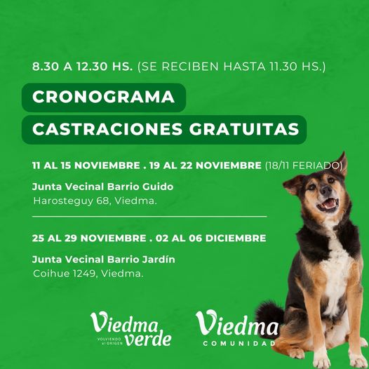 CRONOGRAMA DE CASTRACIONES GRATUITAS