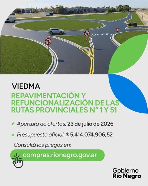 Refuncionalización de las Rutas Provinciales 1 y 51, tramo que conecta Viedma con el Aeropuerto “Gobernador Castello”.