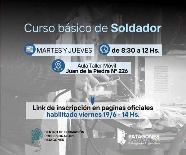 Abren las inscripciones para el curso de Soldador en Carmen de Patagones