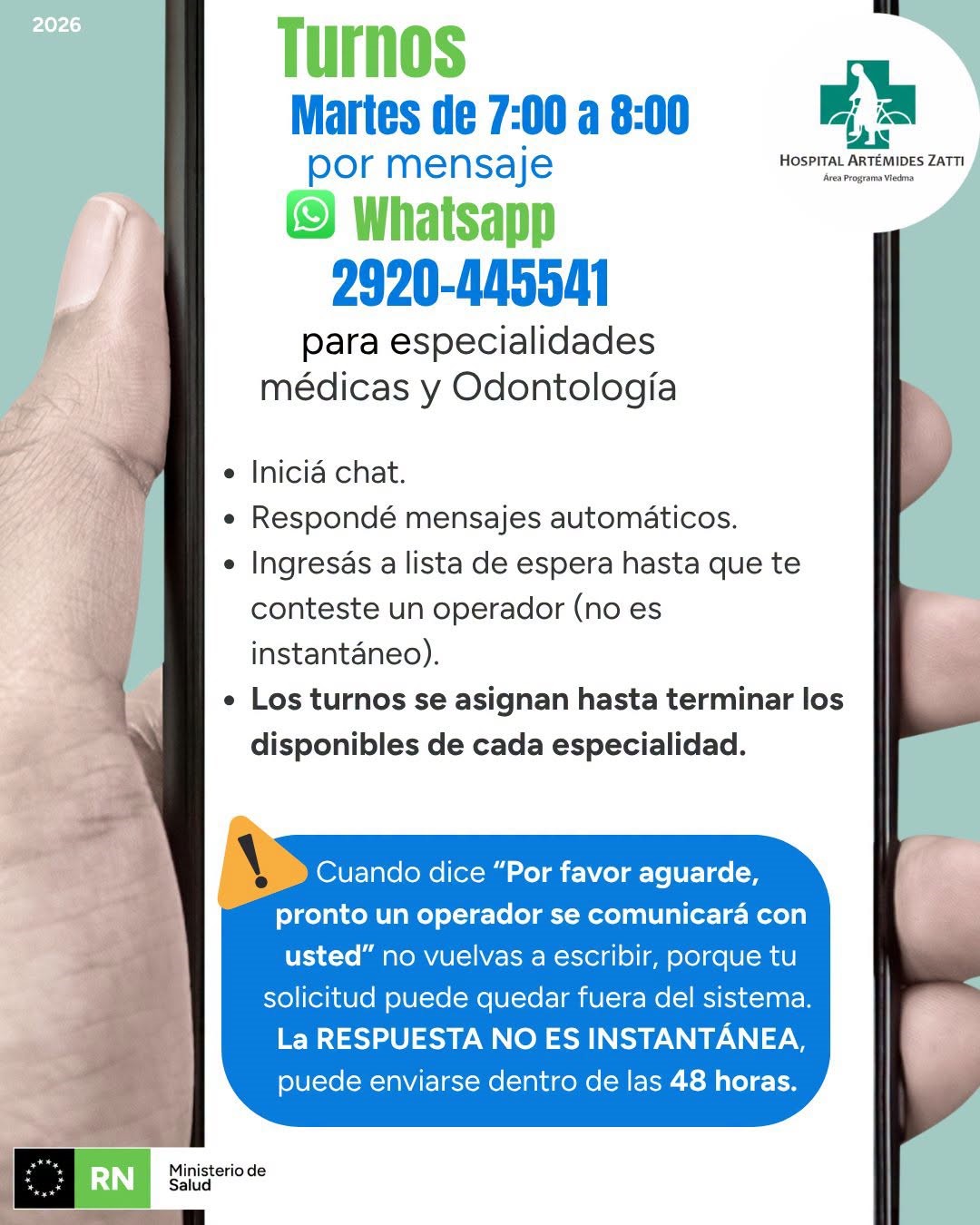 📲TURNOS para atención desde el 05 al 11 de agosto 2026.